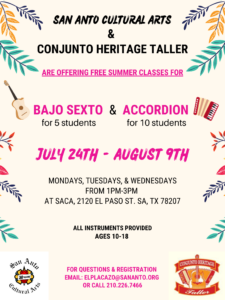 San Anto Cultural Arts & Conjunto Heritage Taller offering FREE classes for Bajo Sexto & Accordion!