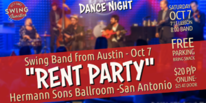 "RENT PARTY" Live Band Jazz and Swing Dance Night - Oct 7th