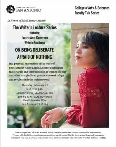 Writer’s Lecture Series featuring Laurie Ann Guerrero: On Being Deliberate, Afraid of Nothing
